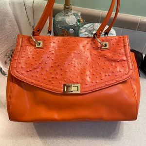 ANTONIO MELANI GORGEOUS GENUINE LEATHER TANGERINE EMBOSSED SHOULDER BAG